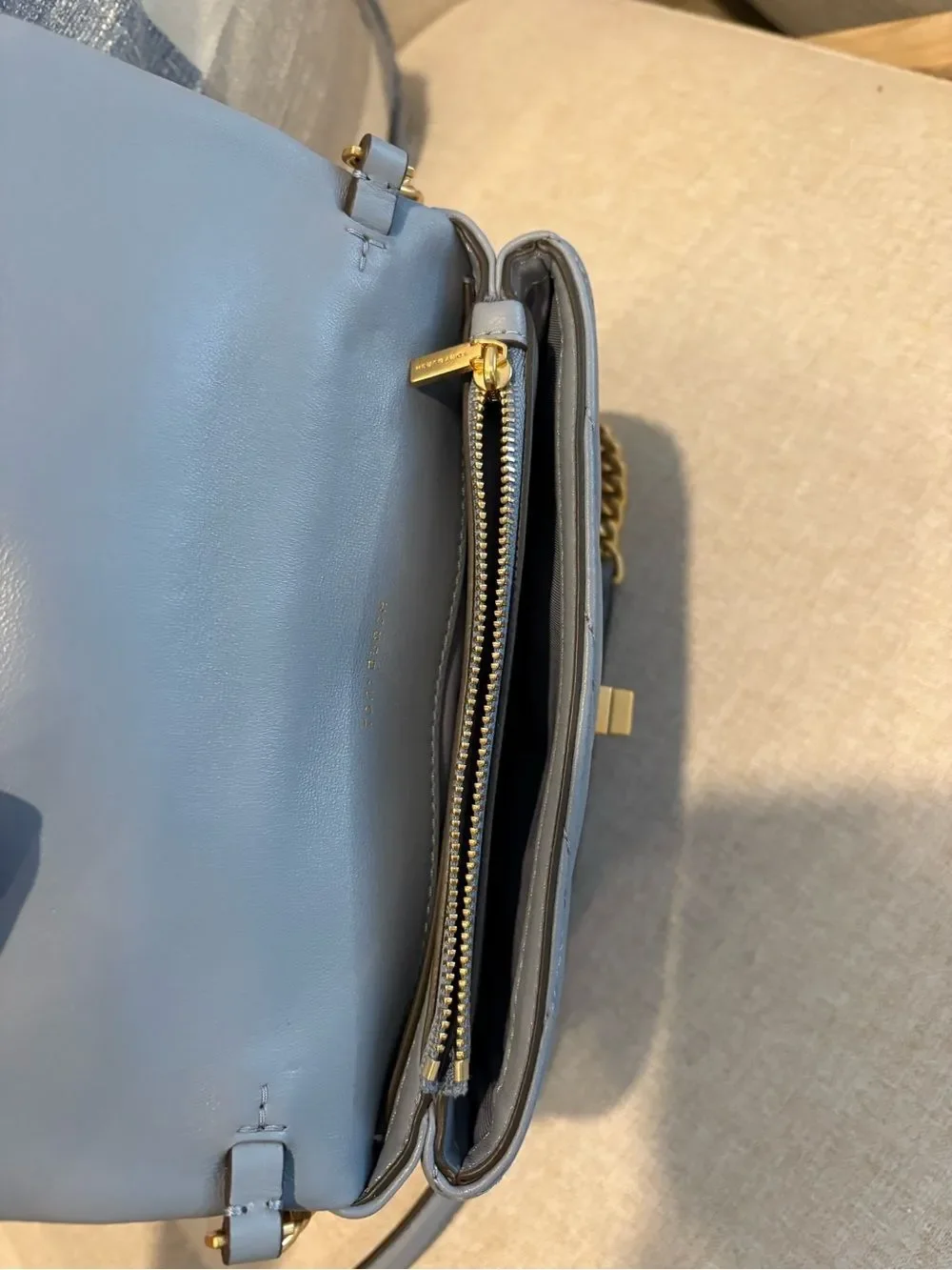 Tory Burch blue Chevron Quilted Leather Kira Wallet On Chain